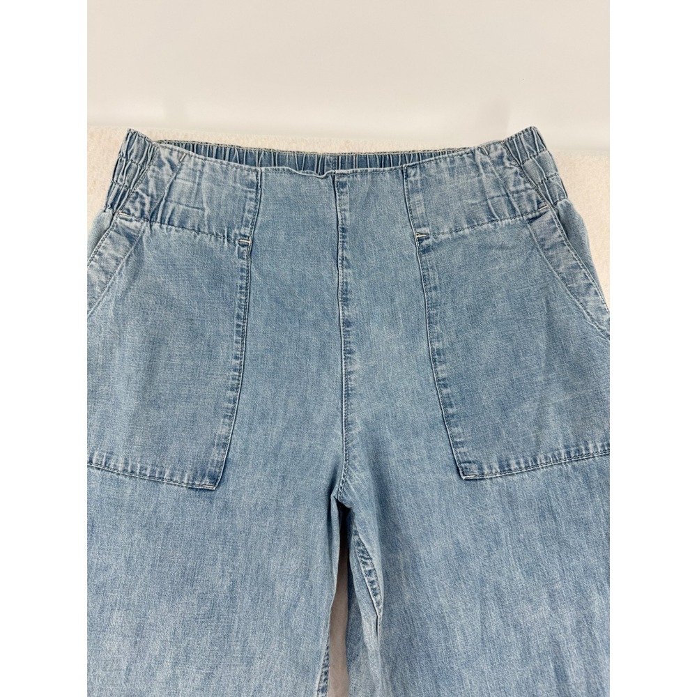 We The Free Breezy Pull On Pants Blue Denim Elastic Waist Boho Resort Women Med - Picture 2 of 11